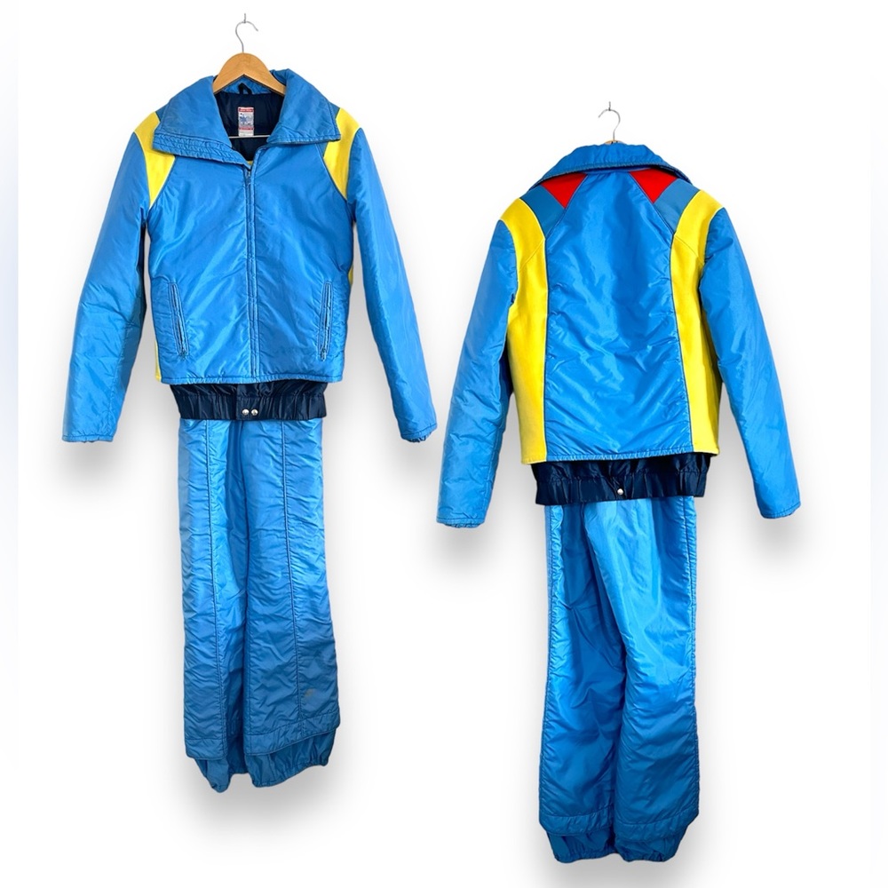 women’s vintage ski set two piece, a frost line kit 70s blue small